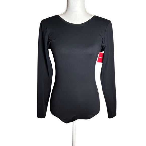 Spanx NWT black long sleeve  back scoop neck bodysuit size M - Picture 1 of 12